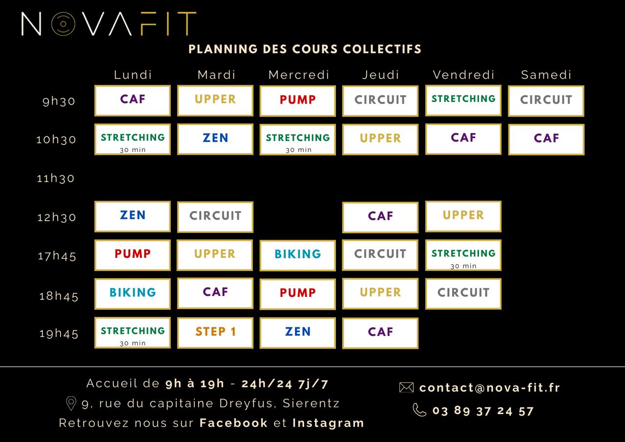 Planning cours collectifs NovaFit Sierentz